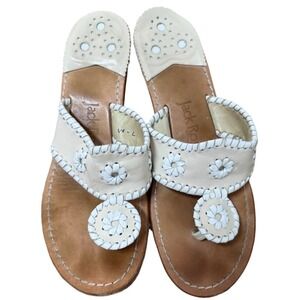 Jack Rogers Navajo Sandals Beige White 7 M Thong Palm Beach Hampton